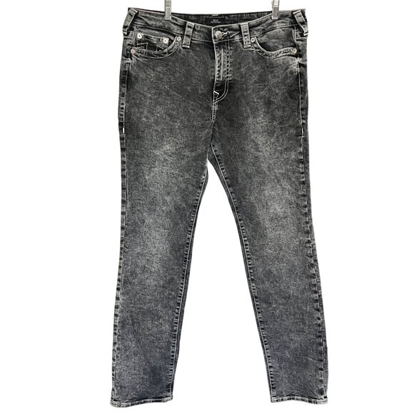 True Religion Billie Mid Rise Straight Leg Gray Denim Cotton Blend Jeans Size 33 - Picture 1 of 10